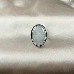 Handmade Moonstone Ring Oval Gemstone With Silver Rope Border Jewelry Size 8.5